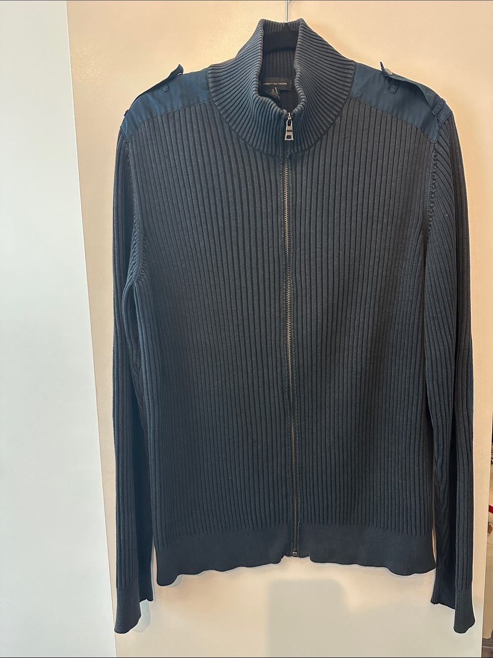 INC International Concepts Navy Ribbed Full-Zip Sweater Jacket